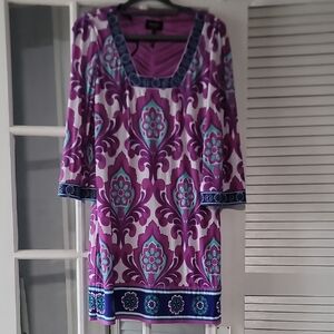 Laundry By Shelli Segal Purple and Teal Square-Neck Tunic